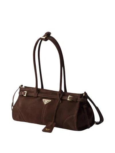 Prada Suede Shoulder Handbag With Adjustable Strap In Brown