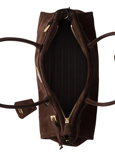 Prada Suede Shoulder Handbag With Adjustable Strap In Brown
