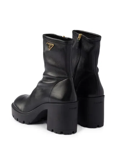 Prada Stretch Leather Platform Ankle Boots In Animal Print