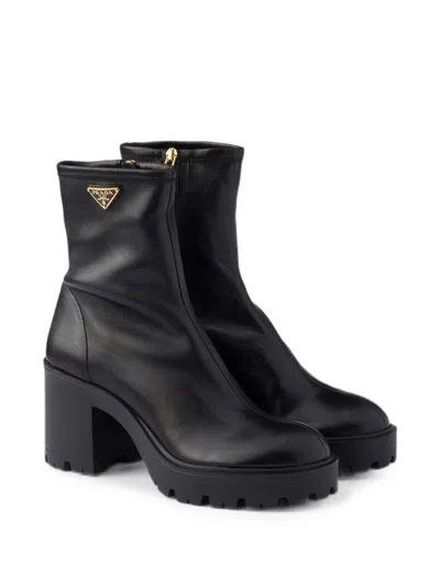 Prada Stretch Leather Platform Ankle Boots In Animal Print