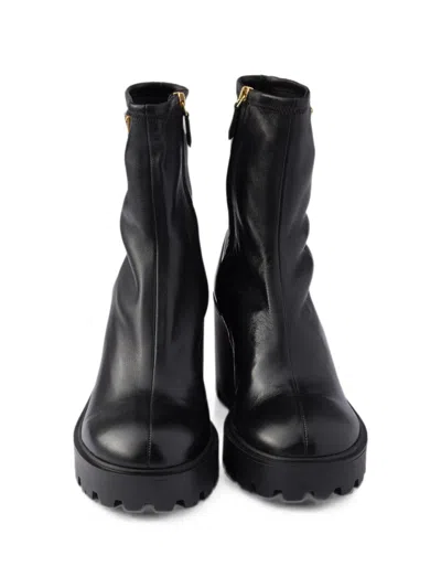 Prada Stretch Leather Platform Ankle Boots In Animal Print