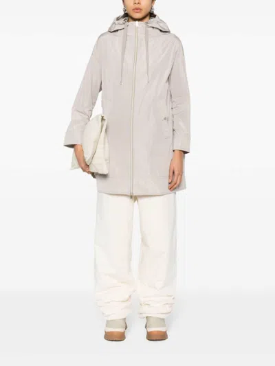 Herno Zip-up Drawstring Long Coat In White