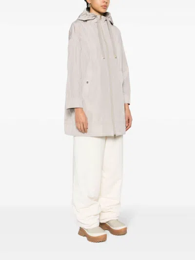 Herno Zip-up Drawstring Long Coat In White