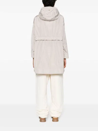 Herno Zip-up Drawstring Long Coat In White