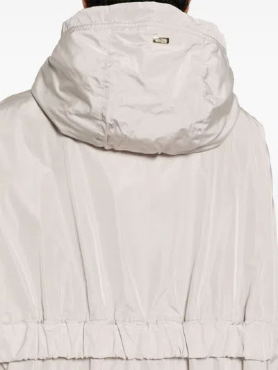 Herno Zip-up Drawstring Long Coat In White