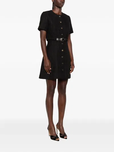 Sandro Belted Button-front Mini Dress In Black