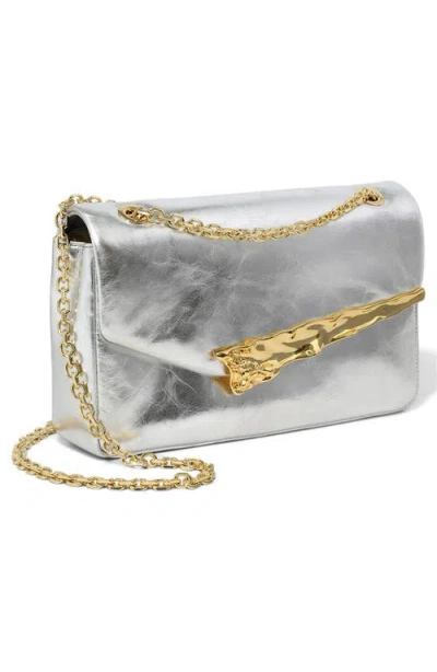 Alexis Bittar The Angular Leather Shoulder Bag In Silver