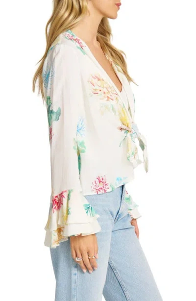 Matty M . Ruffled Cuff Tie Front Jacket In Multi