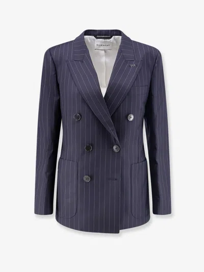 Givenchy Double Breasted Jacket Pinstripe Front Pockets In Blue
