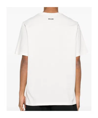 Msgm Logo Embroidered Jersey T-shirt In White