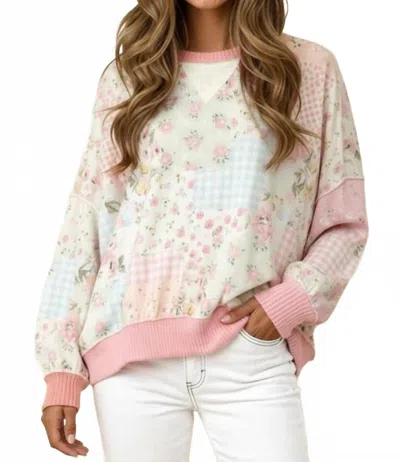 Haptics Triangle Oversized Long Sleeve Patchwork Top In Pink In Pink