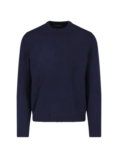 Zanone Knit Pullover Regular Fit Crew Neck In Blue