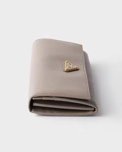 Prada Triangle-logo Leather Wallet In Gray
