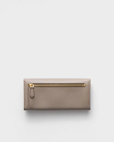 Prada Triangle-logo Leather Wallet In Gray