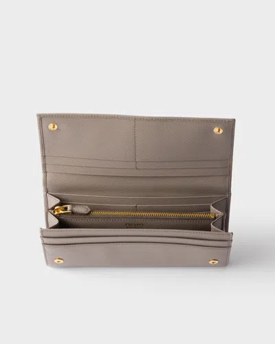 Prada Triangle-logo Leather Wallet In Gray