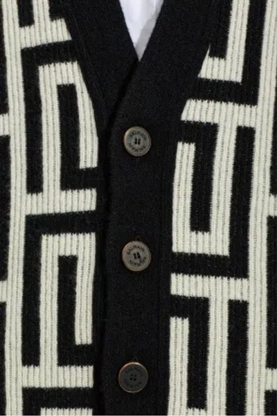 Balmain Monogram V Neck Mid Length Cardigan In Multi