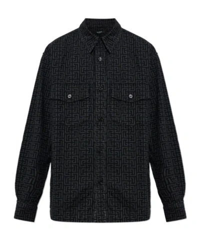 Balmain Monogram Maze Pattern Shirt In Black