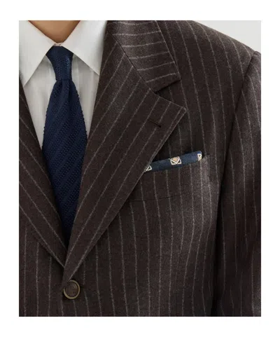 Brunello Cucinelli Silk Geometric-pattern Pocket Square In Nude