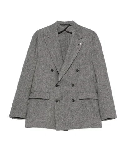 Tagliatore Double-breasted Houndstooth Blazer In Gray