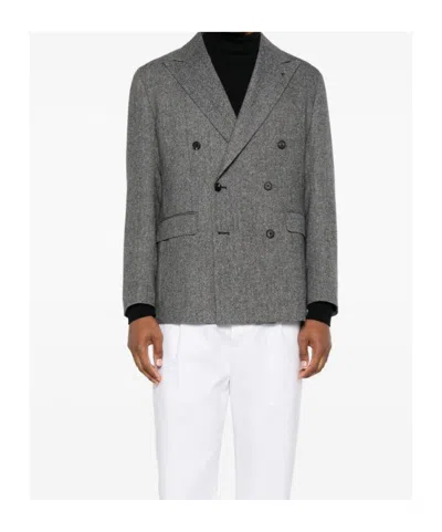 Tagliatore Double-breasted Houndstooth Blazer In Gray