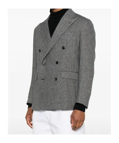 Tagliatore Double-breasted Houndstooth Blazer In Gray