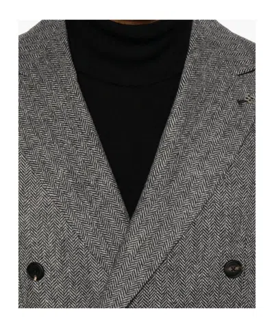 Tagliatore Double-breasted Houndstooth Blazer In Gray