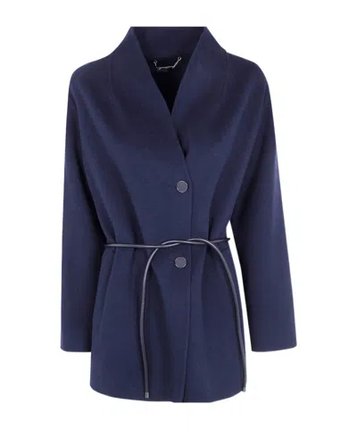 Seventy Double Wool Blend Short Coat In Blue