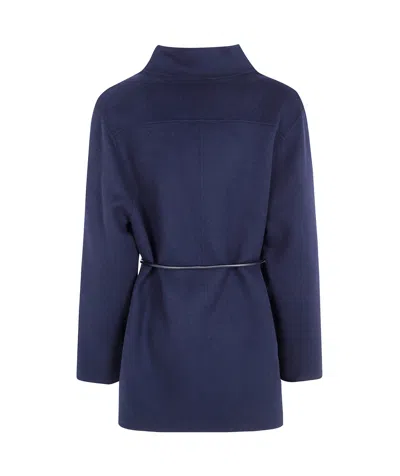 Seventy Double Wool Blend Short Coat In Blue