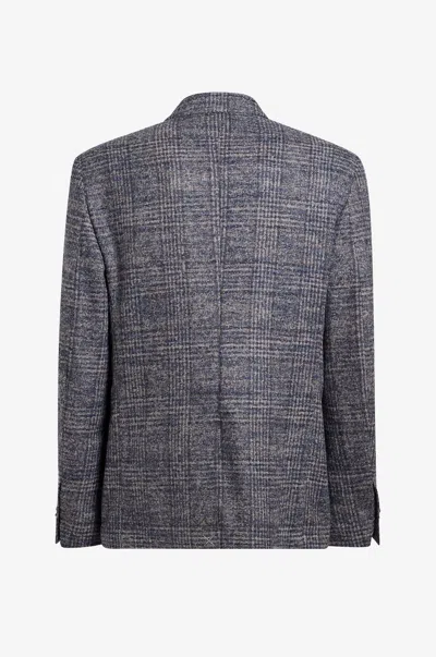 Etro Check-pattern Notched-lapel Blazer In Gray