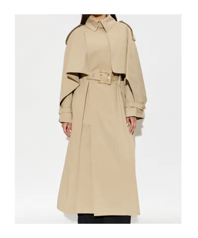 Balmain Collared Long-sleeved Coat In Beige