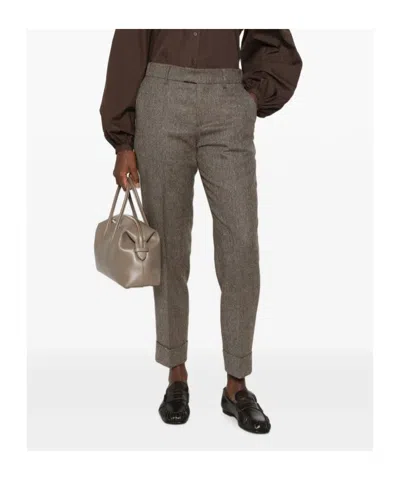 Berwich Herringbone-pattern Wool Trousers In Brown