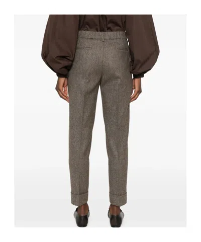 Berwich Herringbone-pattern Wool Trousers In Brown