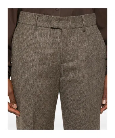 Berwich Herringbone-pattern Wool Trousers In Brown