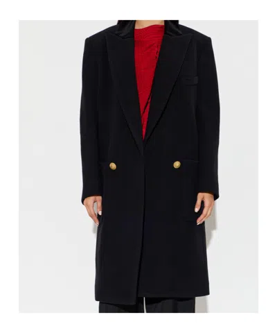 Balmain Collared Long-sleeved Coat In Black