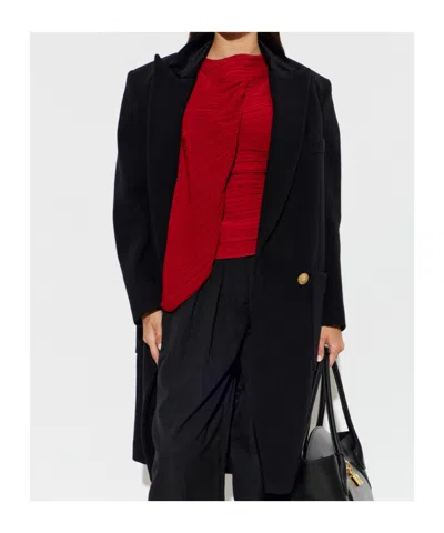 Balmain Collared Long-sleeved Coat In Black