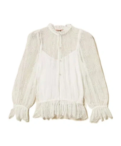 Twinset Lace Drawstring Blouse Valenciennes In White