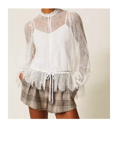 Twinset Lace Drawstring Blouse Valenciennes In White