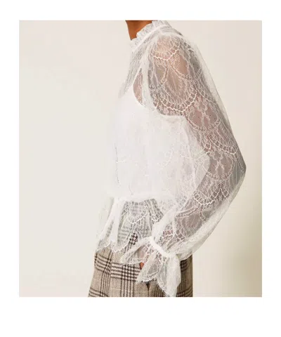 Twinset Lace Drawstring Blouse Valenciennes In White