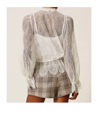 Twinset Lace Drawstring Blouse Valenciennes In White