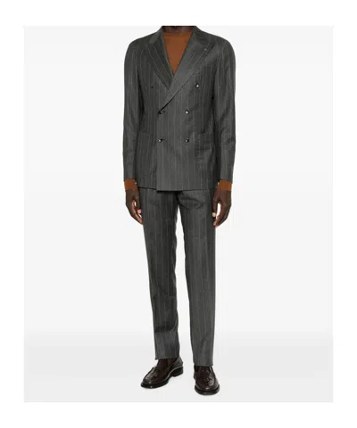 Tagliatore Stripe-pattern Double-breasted Suit In Gray
