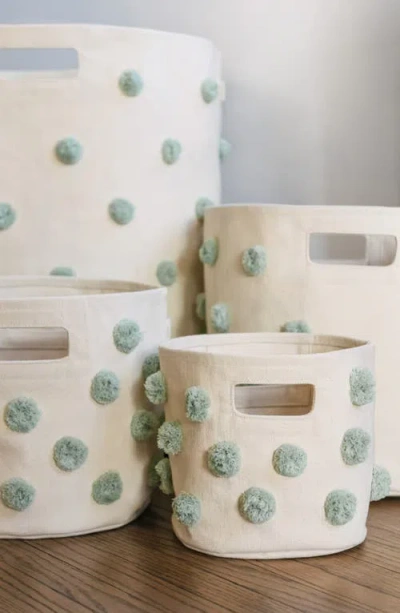 Pehr Mini Pompom Canvas Basket In Multi