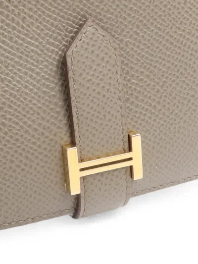 Pre-owned Hermes Bearn Compact Wallet In Grey
