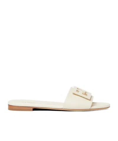 Fendi Wide-band Slide Sandals With Ff Baguette Motif In White