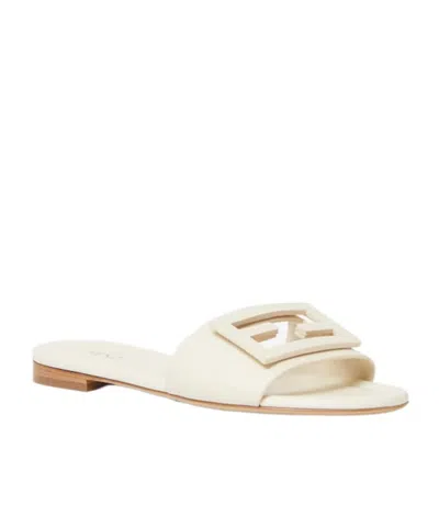 Fendi Wide-band Slide Sandals With Ff Baguette Motif In White