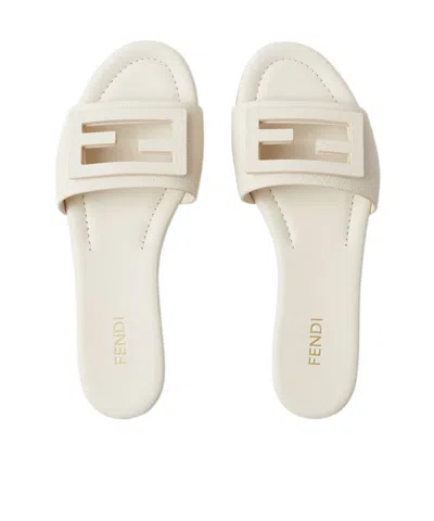 Fendi Wide-band Slide Sandals With Ff Baguette Motif In White