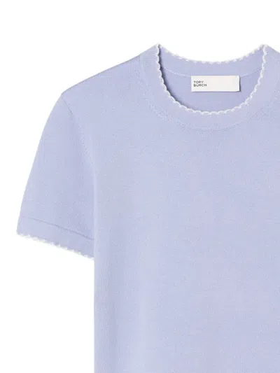 Tory Burch Scalloped Wool Top In Purple