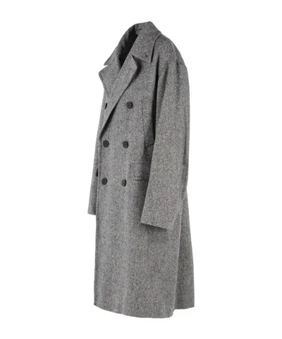 Dries Van Noten Double-breasted Grey Wool Coat With Multicolored Check Pattern In Gray