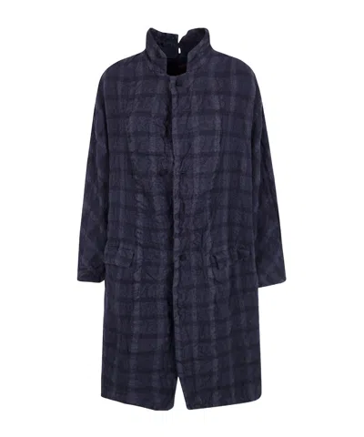 Daniela Gregis Check-pattern Single-breasted Coat In Blue