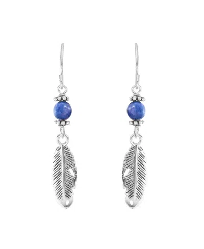 Macy's Stone Beaded Leaf Drop Earrings In Silver