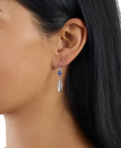 Macy's Stone Beaded Leaf Drop Earrings In Silver